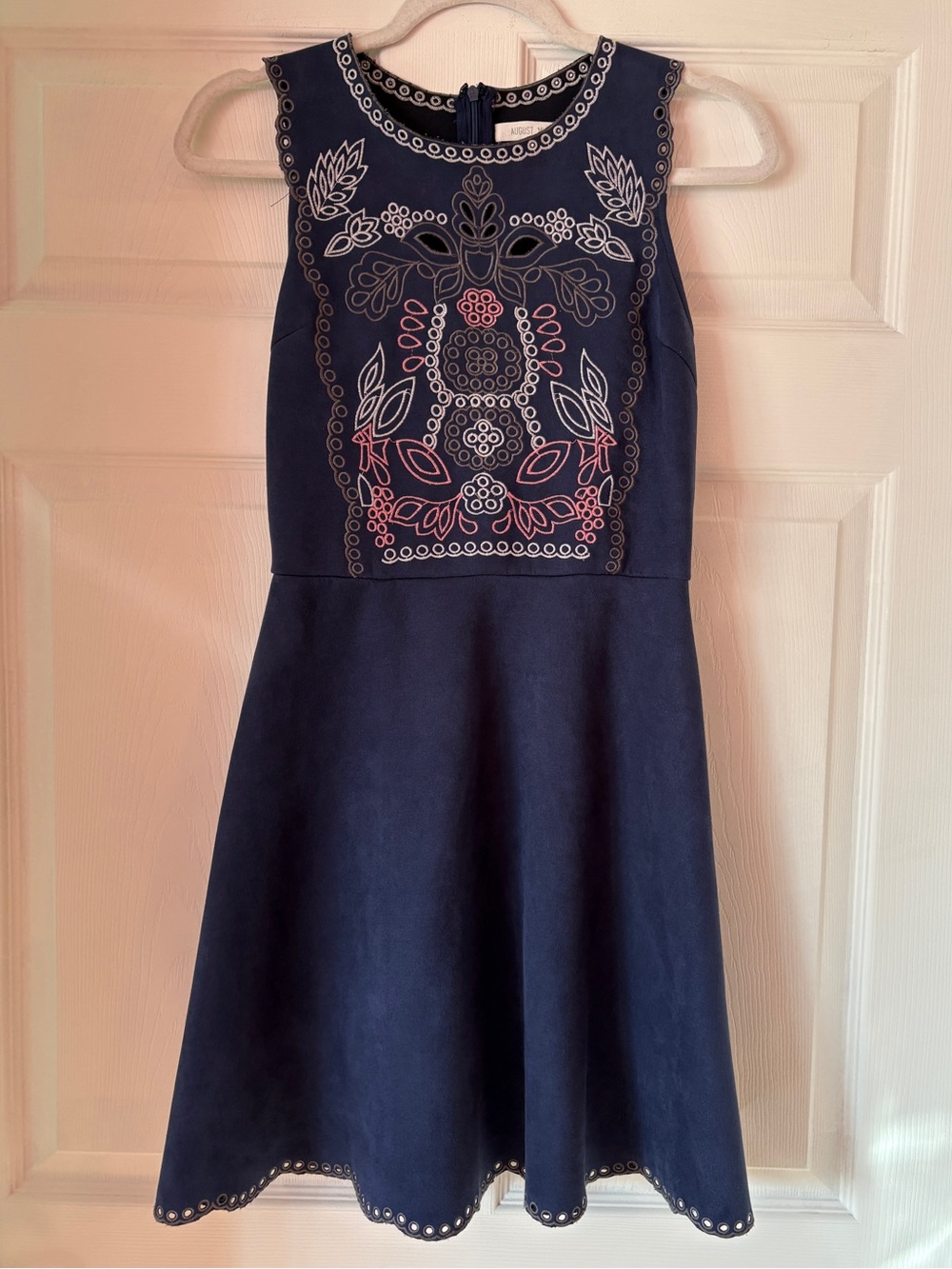 August Mist Navy Embroidered Eyelet Fit & Flare Dress